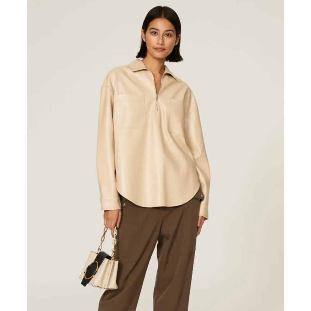 SAYLOR Women's Remi Faux Leather Top Small Brown/Beige Long Sleeve Pockets